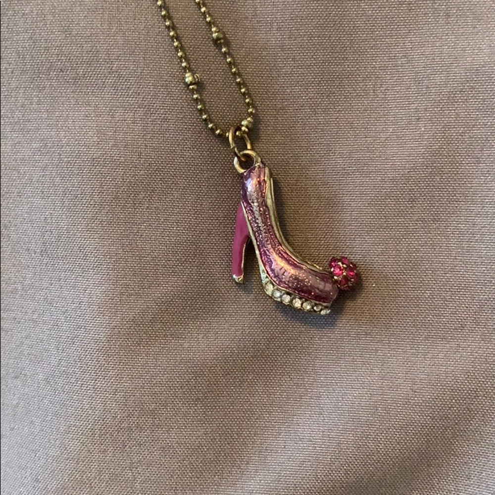 Betsey Johnson gold and pink pump necklace